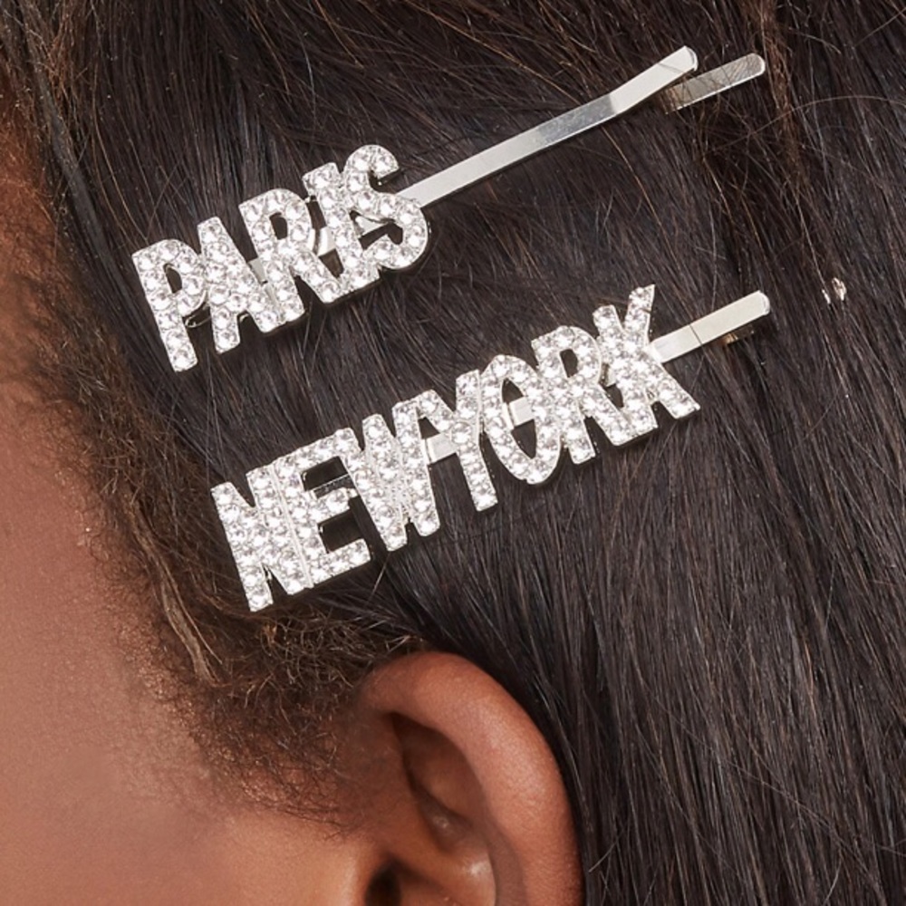 Silver New York Paris Hair Pins